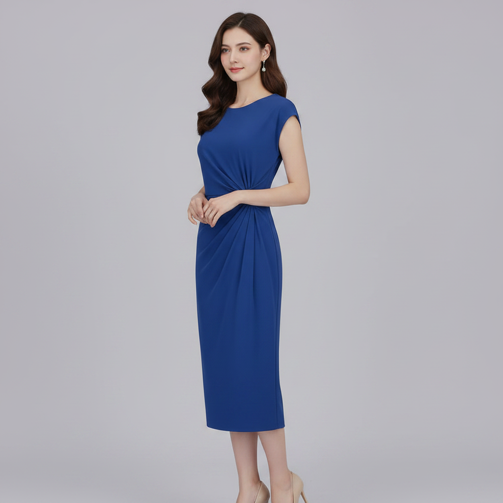 Elegant Midi Dress | Women's Short Sleeve Formal Dress