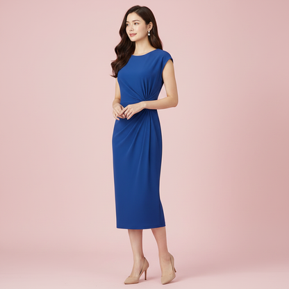 Elegant Midi Dress | Women's Short Sleeve Formal Dress