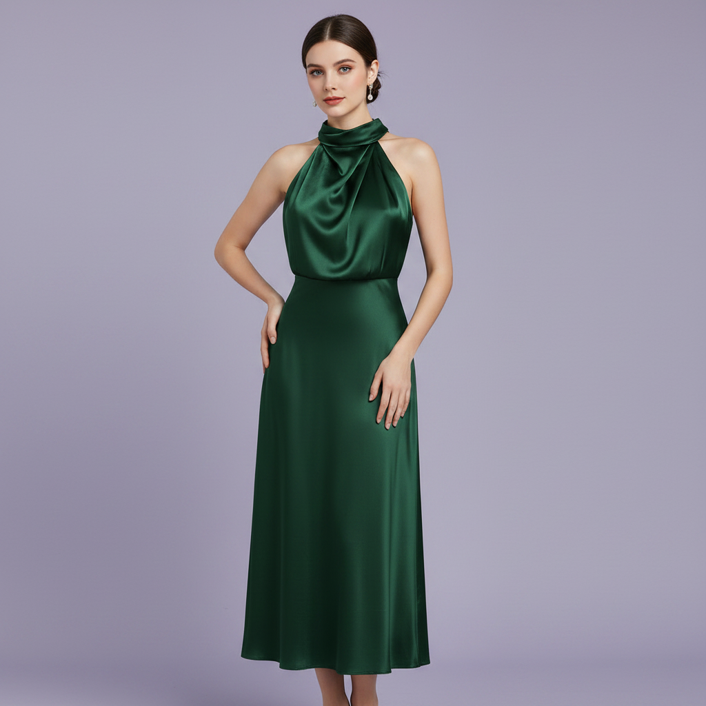 Halter Evening Dress | Women's Cocktail Midi Dress