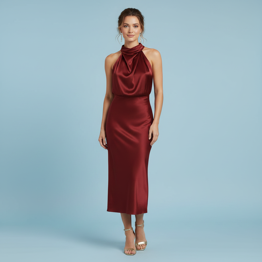 Halter Evening Dress | Women's Cocktail Midi Dress