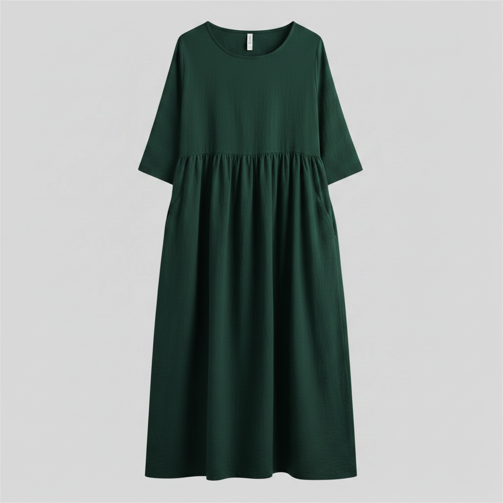 Loose Fit Summer Dress | Women's Midi Dress with Pockets