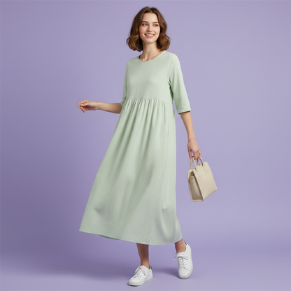 Loose Fit Summer Dress | Women's Midi Dress with Pockets
