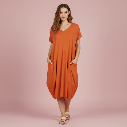 Summer Midi Dress | Women's Loose Fitting Crew Neck Dress