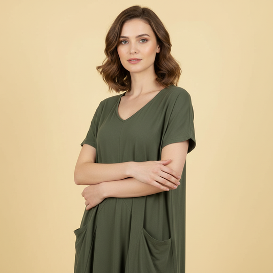 Summer Midi Dress | Women's Loose Fitting Crew Neck Dress