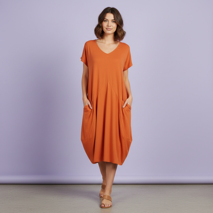 Summer Midi Dress | Women's Loose Fitting Crew Neck Dress