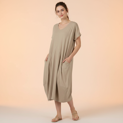 Summer Midi Dress | Women's Loose Fitting Crew Neck Dress