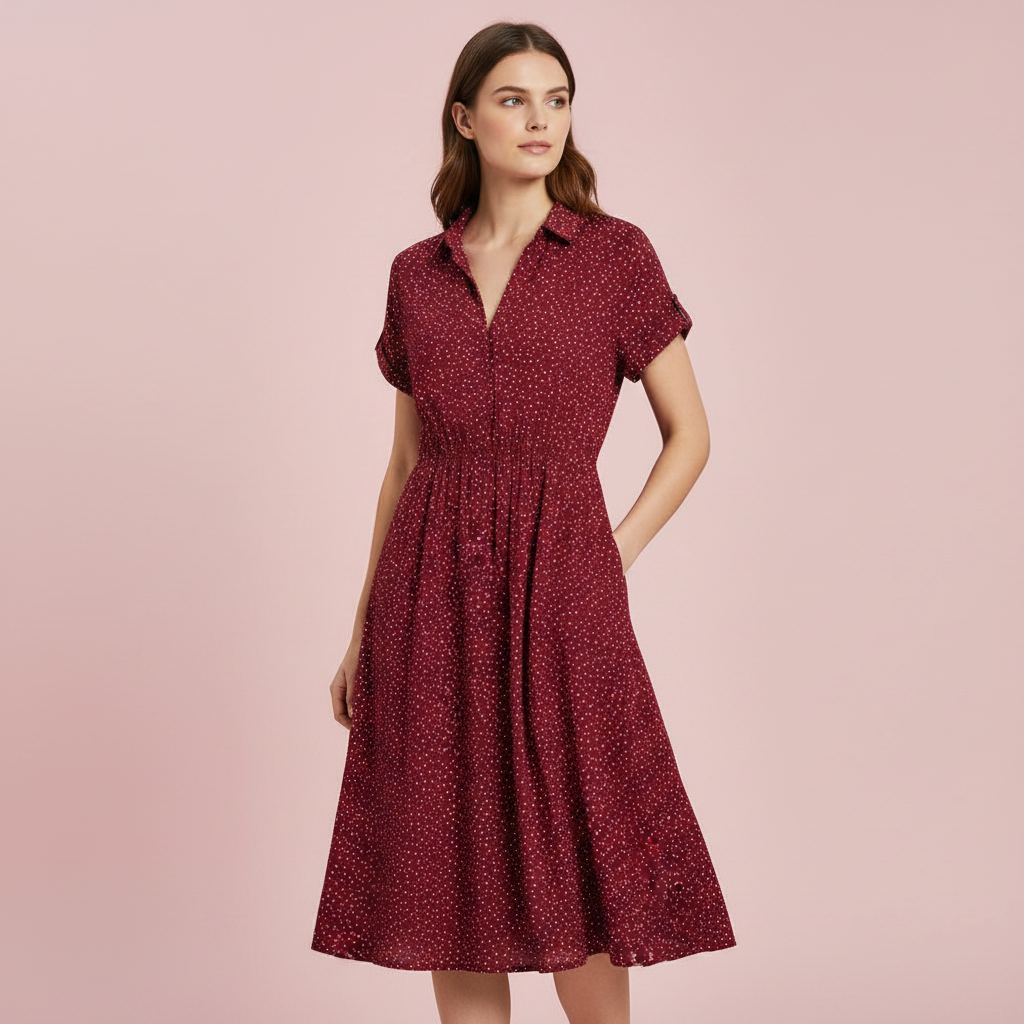Women's Midi Shirt Dress | Short Sleeve Casual Summer Dresses