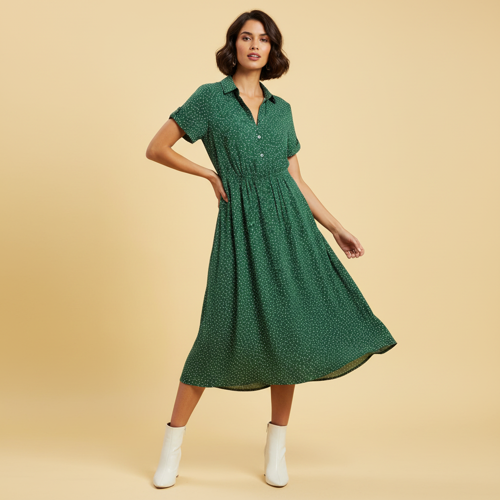 Women's Midi Shirt Dress | Short Sleeve Casual Summer Dresses