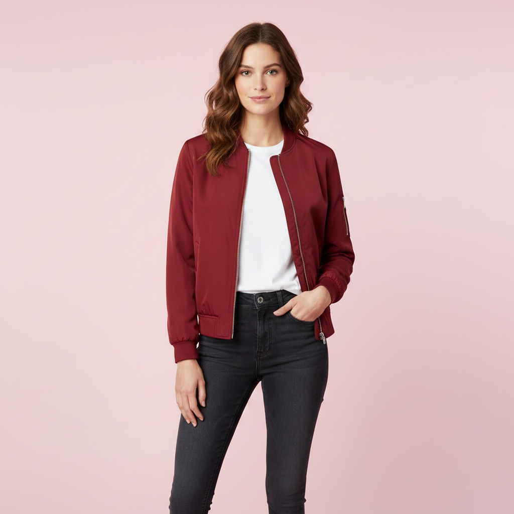 Women's Slim Fit Bomber Jacket | Stylish Zipper Design