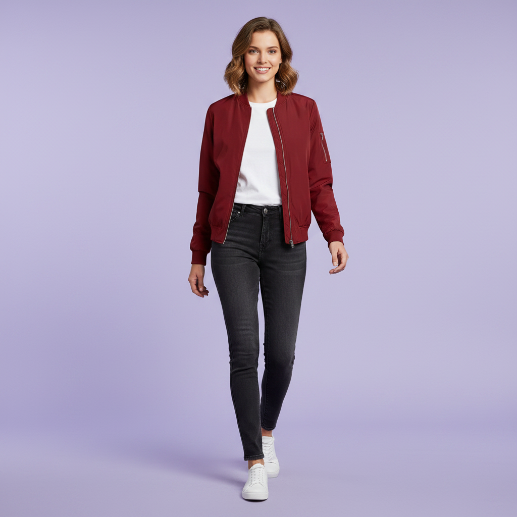 Women's Slim Fit Bomber Jacket | Stylish Zipper Design